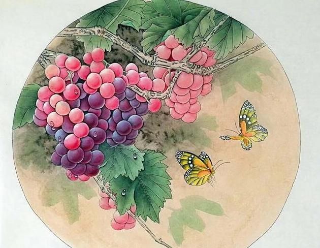 国画名家胡记领写意画工艺美术工笔画葡萄艺术作品赏析