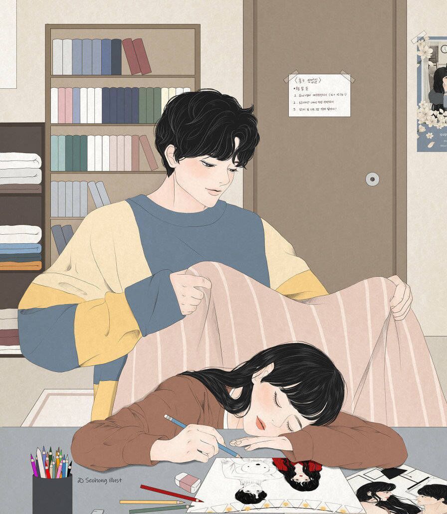 温馨又浪漫的情侣插画甜蜜满满的爱情看了很想谈恋爱的那种