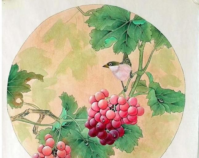 国画名家胡记领写意画工艺美术工笔画葡萄艺术作品赏析