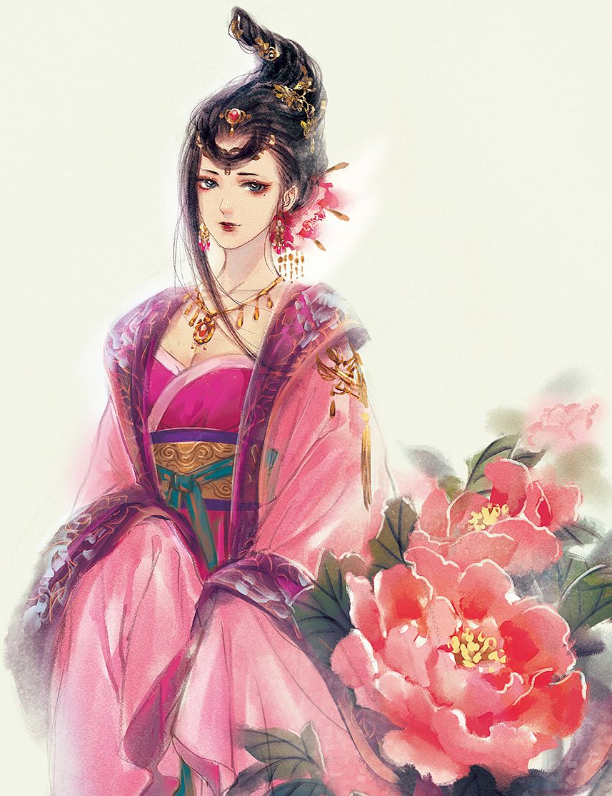 手绘古风插画四季美人图若无闲事挂心头便是人间好时节