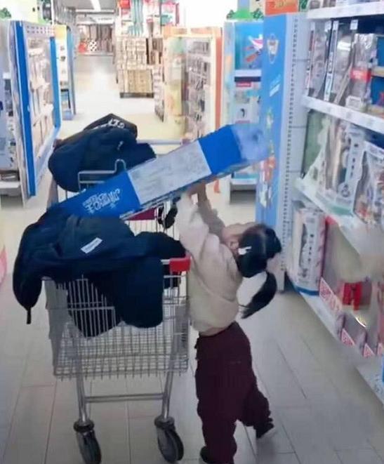 3岁安安逛超市，扛大型玩具放进购物车，陈赫直呼“太败家”！