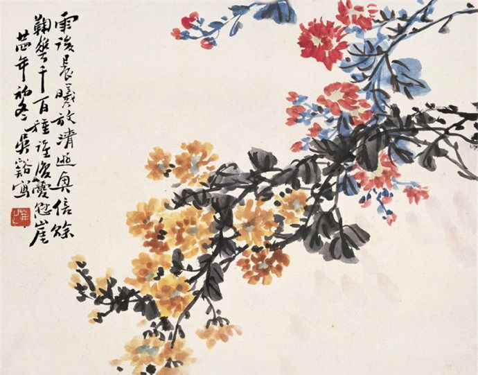 近现代画坛浙派大家吴茀之写意花卉作品欣赏