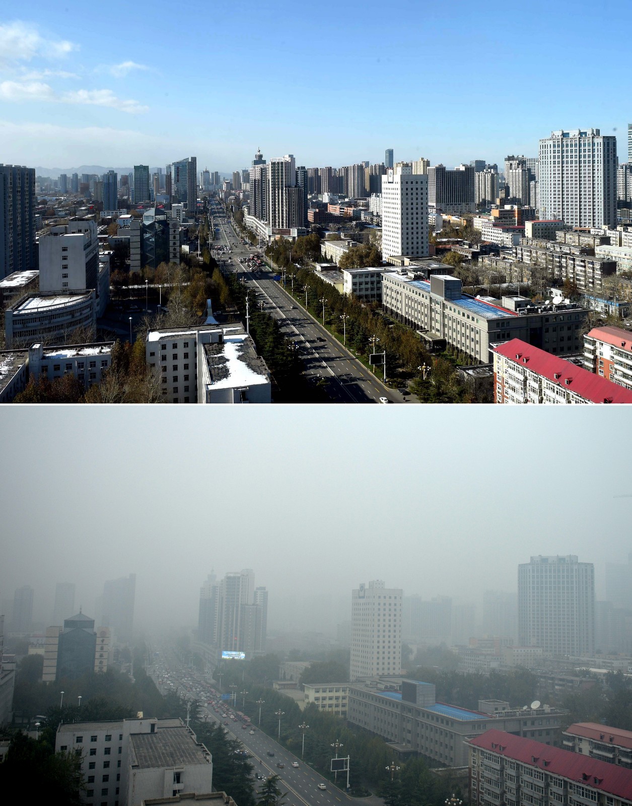 雾霾蓝天对比图： 重霾之下 城市失色|雾霾|蓝天|石家庄|裕华|开元大厦_新浪新闻