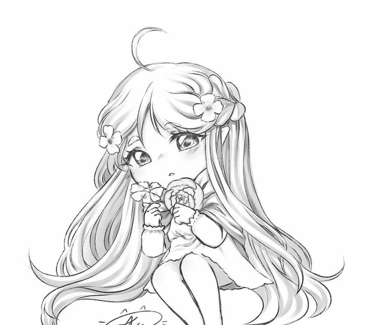 手绘线稿,可爱的卡通小女孩,画风超萌