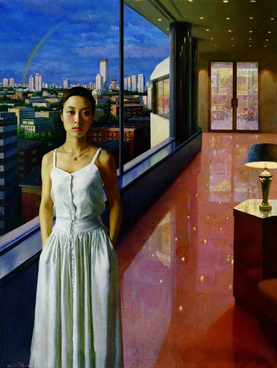 画家"翁伟"的油画作品主题性特别的强,他的只有中画面中充满宁静,淡然