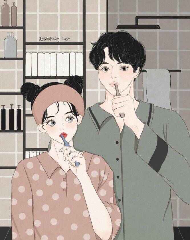 温馨又浪漫的情侣插画甜蜜满满的爱情看了很想谈恋爱的那种