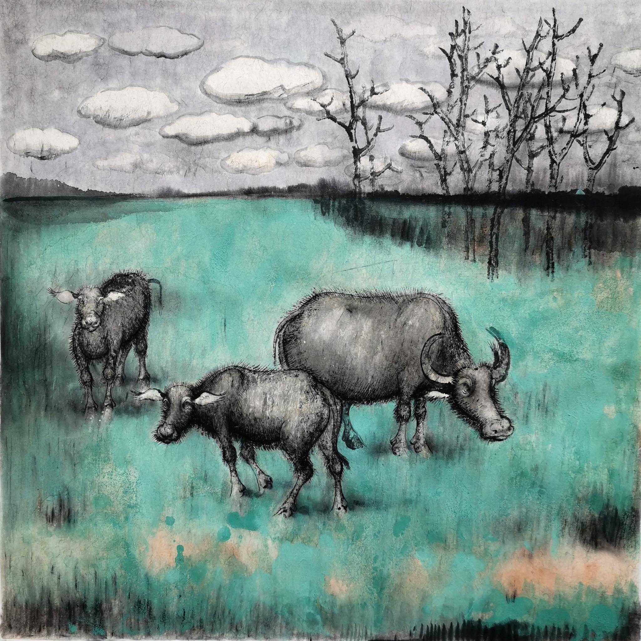 清华大学戴顺智教授《烟雨牧歌·水牛图》系列作品欣赏