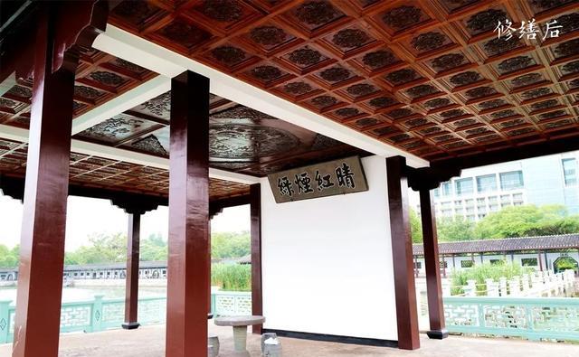 半亭,涵虚亭,湖心亭,莲舫,千步长廊,半山亭,攒尖亭,圆亭,濯锦楼,柳荫