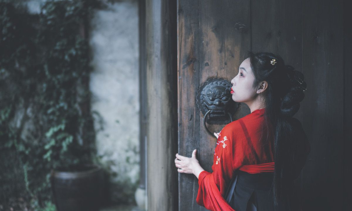 古风人像写真-红衣女子,美目盼兮