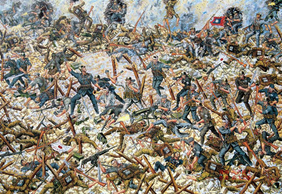 淞沪抗战题材油画表现国军枪械完胜日军,敌寇竟最怕这个利器