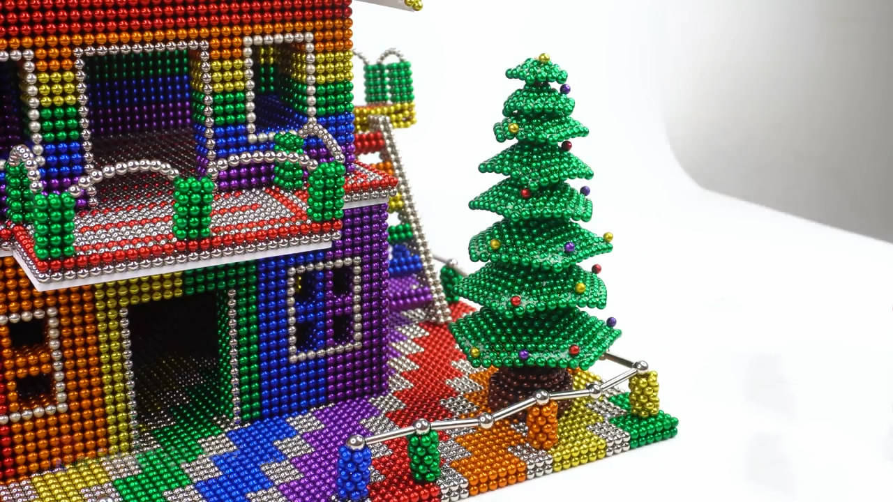 手工玩具diy,用巴克球搭建圣诞屋模型的方法!