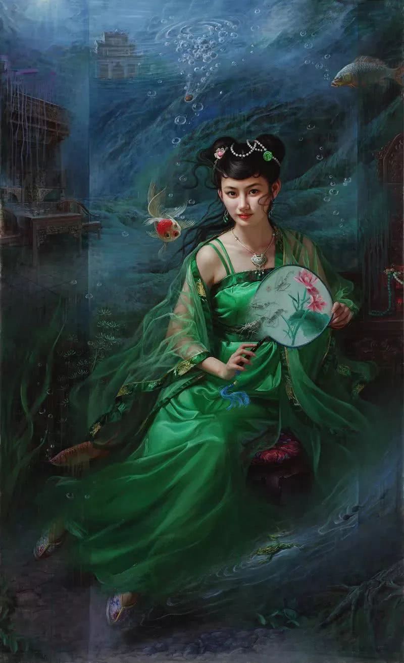 东方特色的女性油画作品,画中美女身材苗条,肌肤细腻|绘画|精华|古国