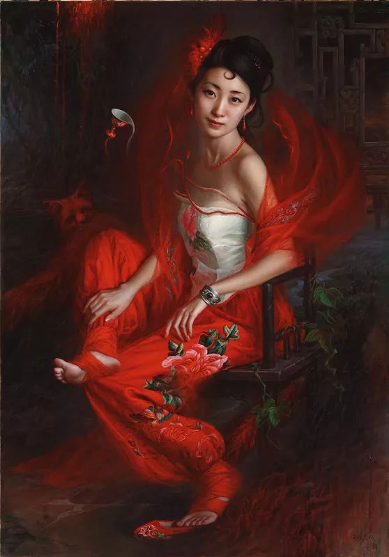 东方特色的女性油画作品,画中美女身材苗条,肌肤细腻|绘画|精华|古国