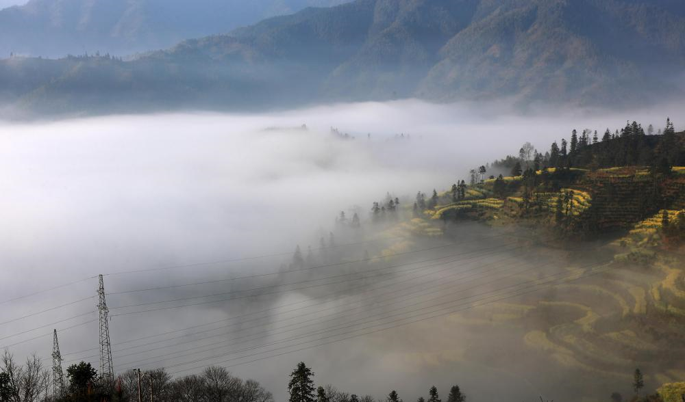 2019年4月6日早晨,安徽黄山脚下的歙县长陔岭雨后放晴,出现壮美的云海