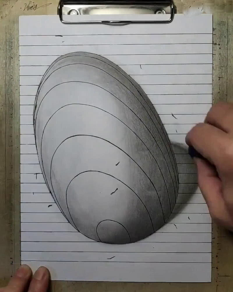 美术生画3d球,不慎画成深坑,本以为失败了,看到成画五体投地