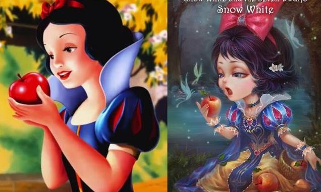 迪士尼若公主们变成q版爱丽儿活泼美丽白雪公主很可爱