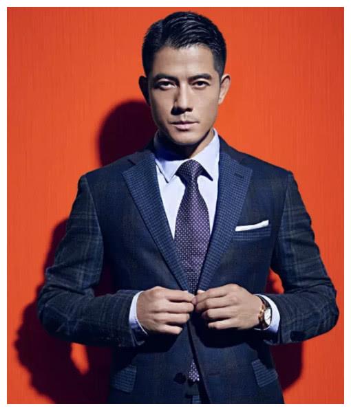 纯色的感觉尽显大气,外搭了深蓝色的西装很有职业范,郭富城衣袖拼接了