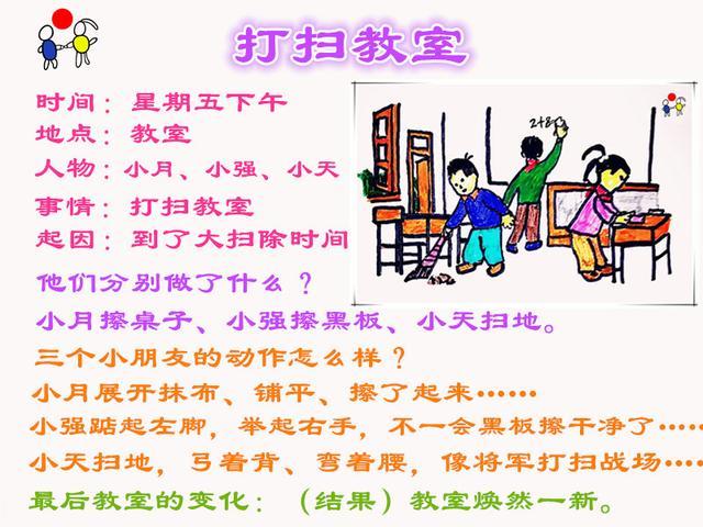 小学看图写话打扫教室