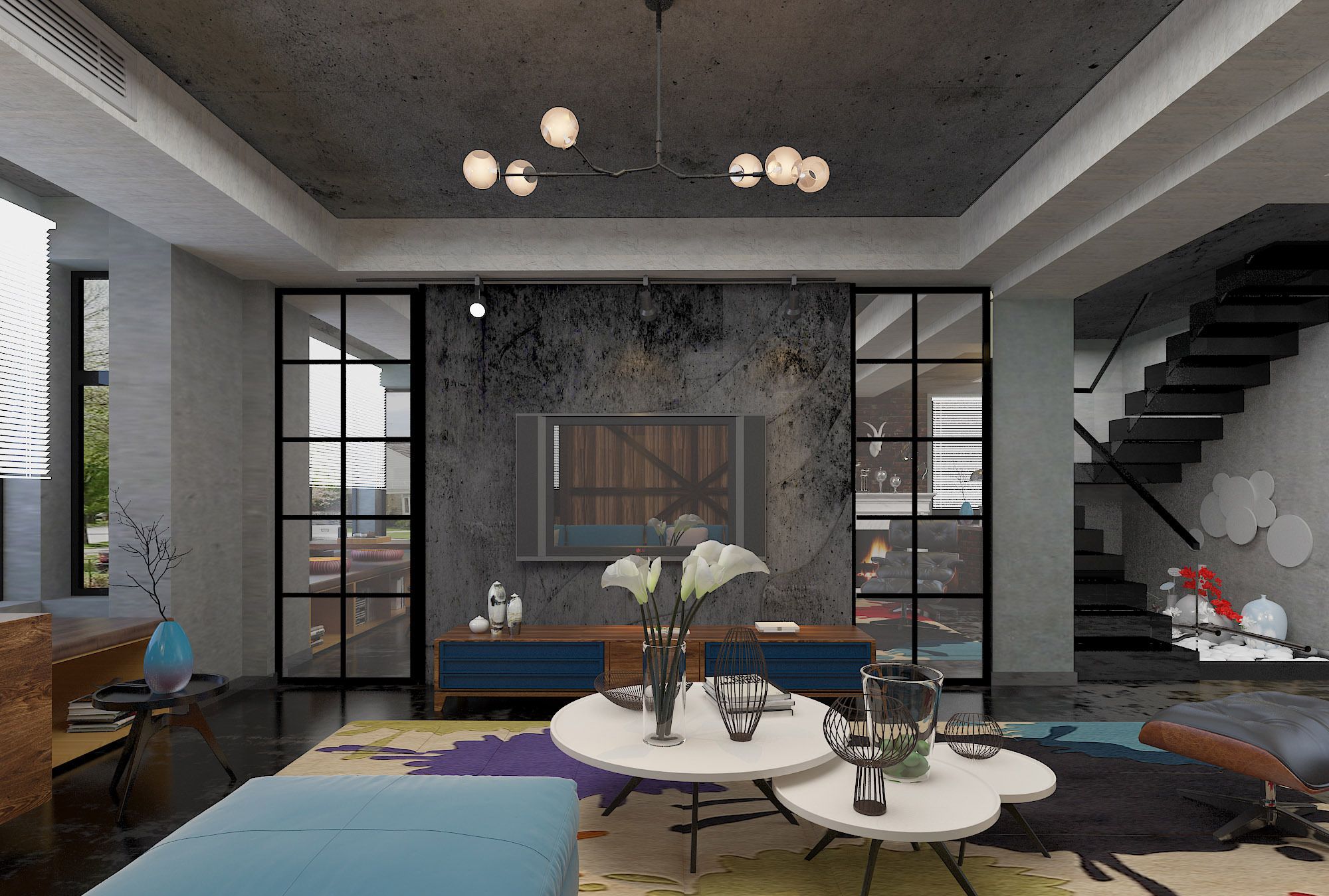 超强有力感的工业风客厅设计,真的很酷