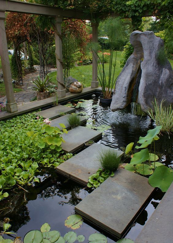 私家花园鱼塘合集,别墅庭院里的养鱼池也得有颜值!