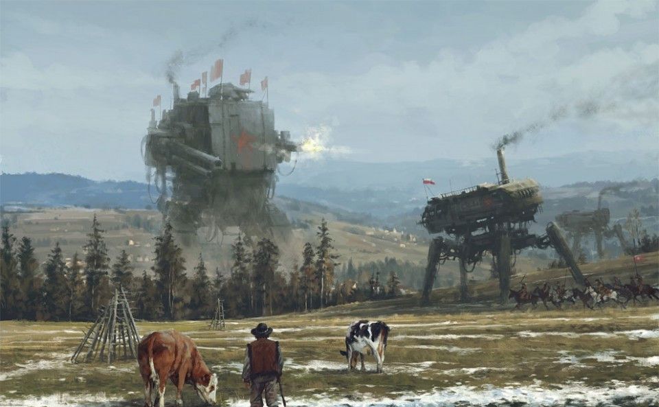 20世纪早期攻击东欧农民的机甲机器人和