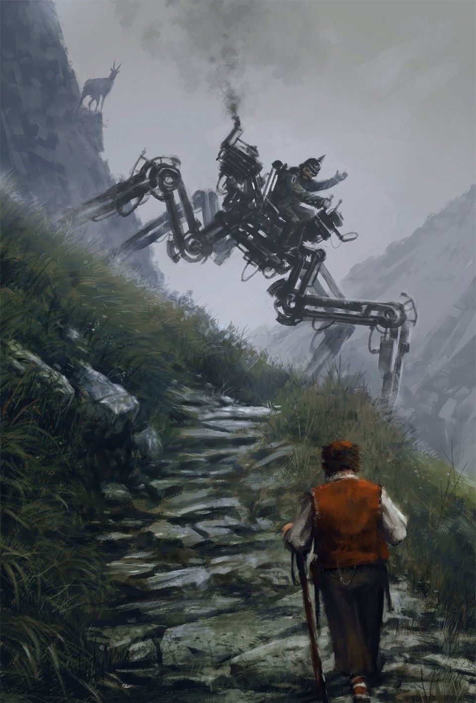 20世纪早期攻击东欧农民的机甲机器人和