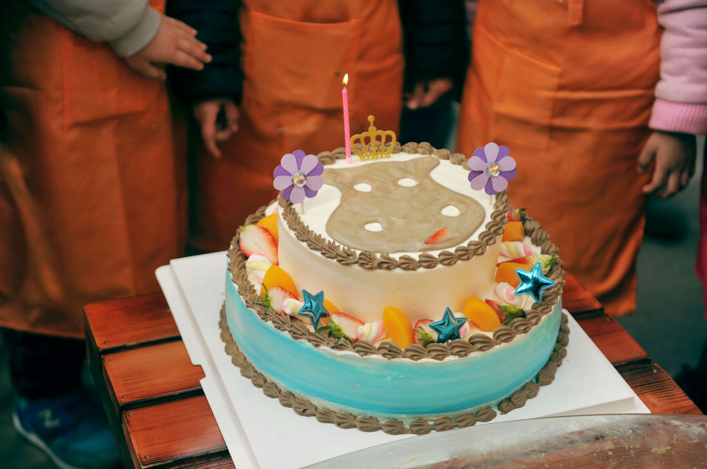 小河马周岁 看同过生日小朋友一起庆生 蛋糕小朋友自己动手做