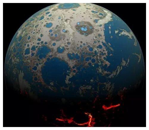 整个冥古宙时期,从46亿年前地球形成,花了1亿年从炽热的岩浆球,冷却