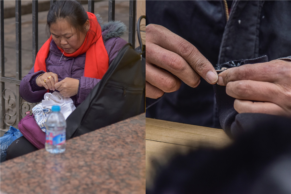 寒风中的补衣人补衣30年被时代抛弃不愿做城市里的老鼠