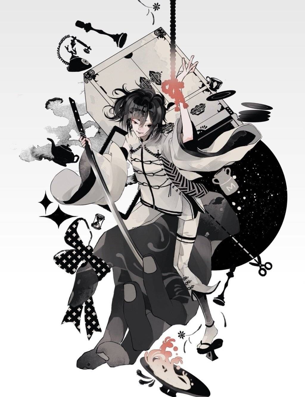 一组以黑白与和风为基调的插画作品画风独特太酷了