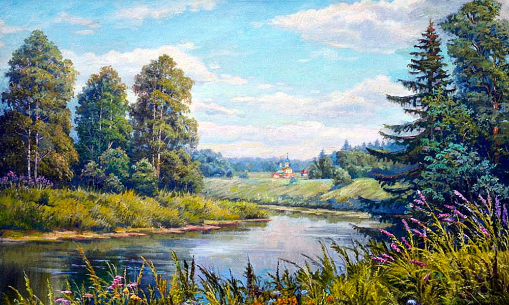 寂静的山林,遍野的鲜花-艺术家edward porfirievich panov作品