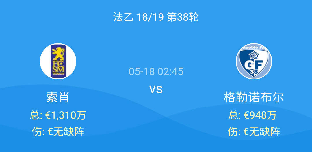 【慕刻足球】今日推荐 法乙 索肖 vs 格勒诺布
