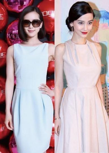 刘诗诗和杨颖同穿蓝色礼服一个很俗气一个端庄典雅