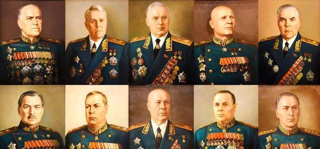 苏联一共有有43个人获得过苏联元帅军衔,这是二战时的十大元帅:朱可夫