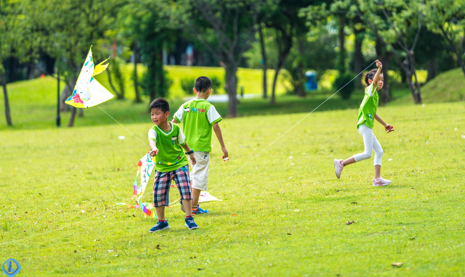 快乐的小女孩在草地上放风筝-蓝牛仔影像-中国原创广告影像素材