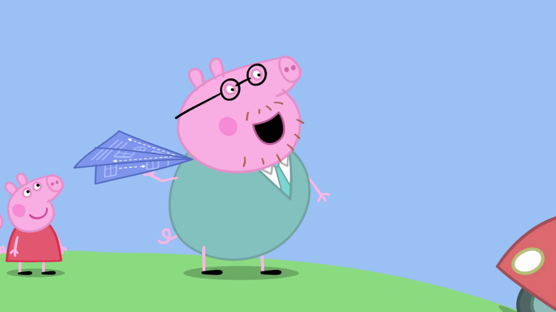 猪爸爸帮佩奇放这只巨大的纸飞机