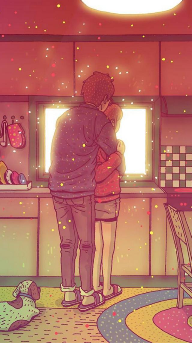 温暖风格动漫情侣手机壁纸