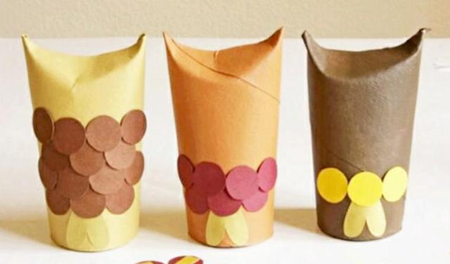 幼儿园手工—— 用卫生纸卷筒或纸巾筒做可爱小猫头鹰(附教程)