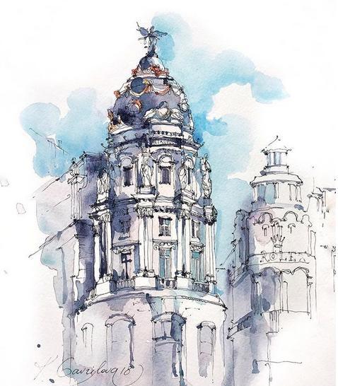 钢笔水彩建筑速写,清爽快速的表现,很好的呈现了水彩的韵味!