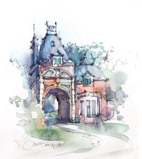 钢笔水彩建筑速写,清爽快速的表现,很好的呈现了水彩的韵味!