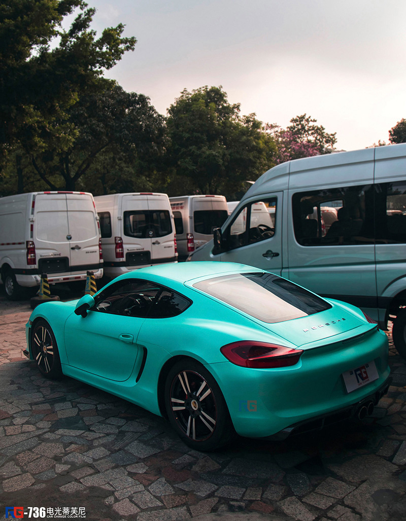 保时捷cayman电光蒂芙尼改色贴膜拍摄效果图,英国rg瑞集汽车车身贴膜