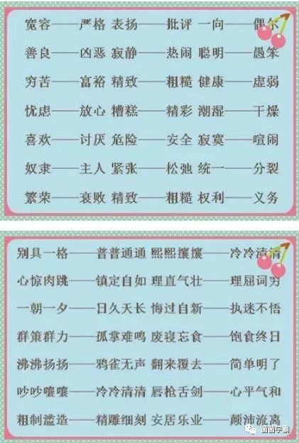 牢记这225个近义词和220个反义词,孩子语文成