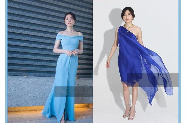 当38岁高圆圆穿蓝色裙撞上47岁俞飞鸿,网友:这场气质之战你站谁