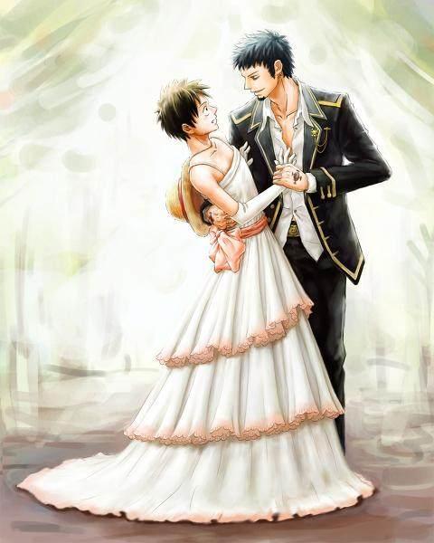 路飞和罗,虽然是同性,可两人的婚纱照看起来也是萌点十足,满满的都是