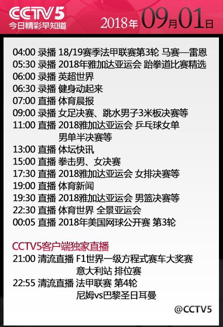 央视转播计划 CCTV5直播中国女排与男篮决赛