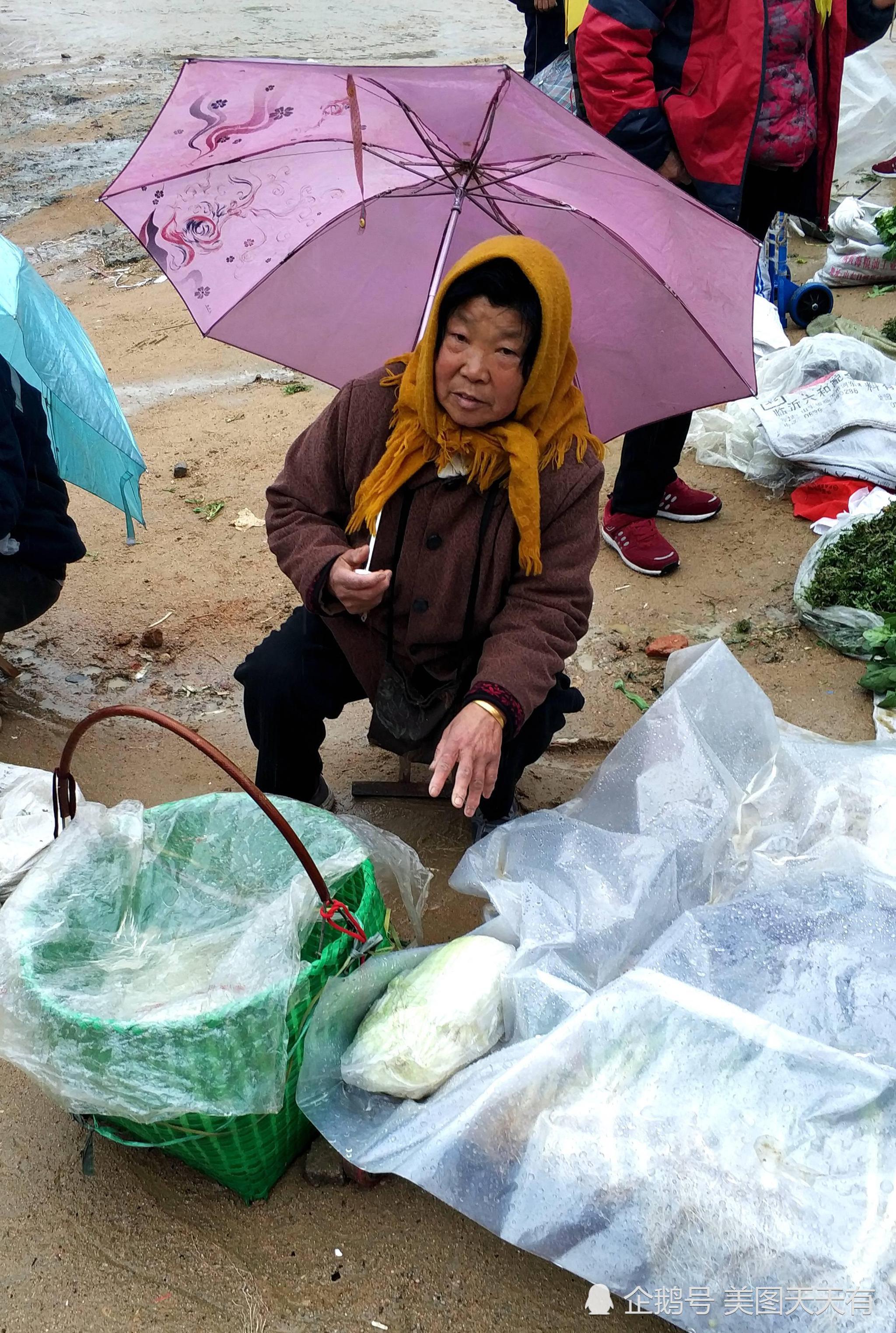 农村老人冒雨赶集9张图 有人欢喜有人愁 野味4元一斤有多少卖多少