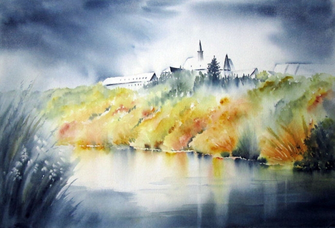 艺术家多丽丝荣素水彩画里梦幻般的田园诗