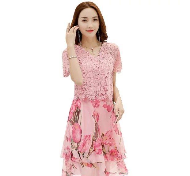 蕾丝拼接雪纺连衣裙,两种都是性感的代表元素哦