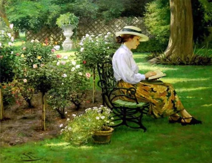 油画家作品中的书香女子