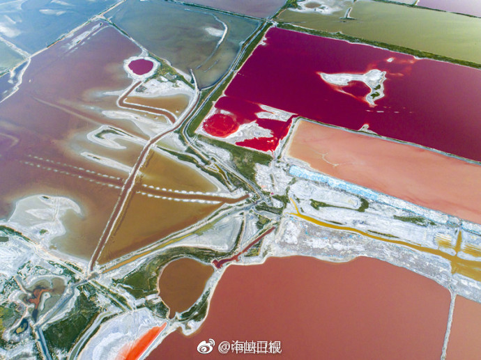 千年盐池变身“七彩”盐湖